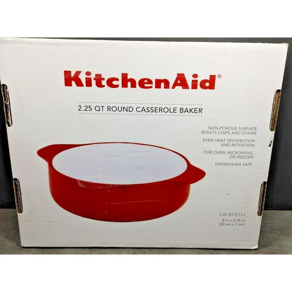 KitchenAid 2.25 QT Round Casserole Baker Red KQ990BXERA Open Box